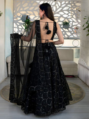 Women’s Black Lehenga Choli Set with Sequin Work and Sheer Dupatta