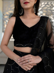 Women’s Black Lehenga Choli Set with Sequin Work and Sheer Dupatta