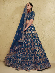 Women’s Designer Blue Lehenga Choli Set with Heavy Embroidery and Embellished Net Dupatta