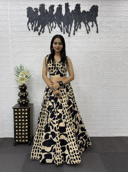 Women’s Printed Gujarati Navratri Lehenga Choli with Traditional Patch Work