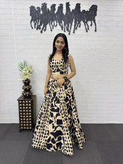 Women’s Printed Gujarati Navratri Lehenga Choli with Traditional Patch Work