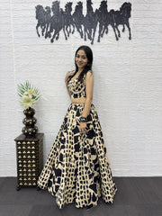 Women’s Printed Gujarati Navratri Lehenga Choli with Traditional Patch Work
