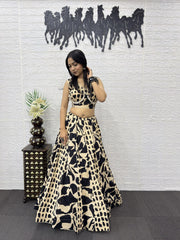Women’s Printed Gujarati Navratri Lehenga Choli with Traditional Patch Work