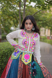 Women’s Black Printed Anarkali Gown with Kutchi Gamthi Embroidery and Mirror Work