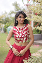 Women’s Lehenga Skirt with Mirror workSleeveless Blouse