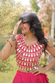 Women’s Lehenga Skirt with Mirror workSleeveless Blouse