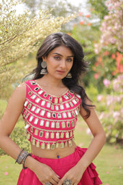 Women’s Lehenga Skirt with Mirror workSleeveless Blouse