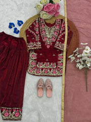 Girls Embroidered Kurta Salwar Set with Dupatta.