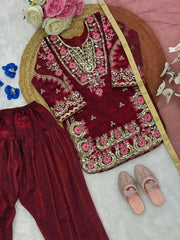 Girls Embroidered Kurta Salwar Set with Dupatta.