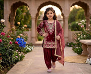 Girls Embroidered Kurta Salwar Set with Dupatta.