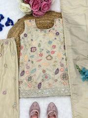 Girls Embroidered Kurta Pant Set with Dupatta