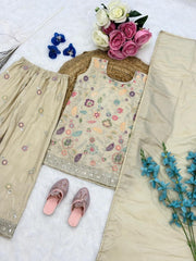 Girls Embroidered Kurta Pant Set with Dupatta