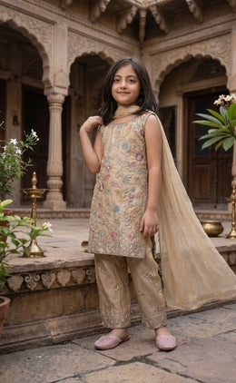 Girls Embroidered Kurta Pant Set with Dupatta
