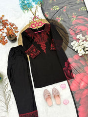Girls Black Embroidered Kurta Pant Set with Dupatta | Ethnic Festive Wear