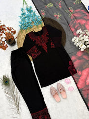 Girls Black Embroidered Kurta Pant Set with Dupatta | Ethnic Festive Wear