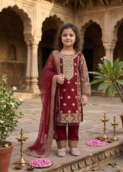 Girls Embroidered Kurta Pant Set with Dupatta | Festive Ethnic Wear
