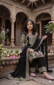 Girls Embroidered Kurta Pant Set with Dupatta | Festive Ethnic Wear