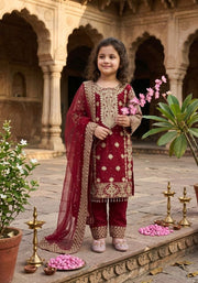 Girls Embroidered Kurta Pant Set with Dupatta | Festive Ethnic Wear