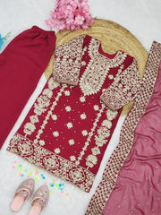 Girls Embroidered Kurta Pant Set with Dupatta | Festive Ethnic Wear