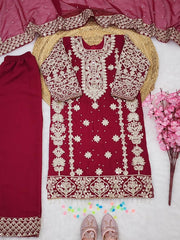 Girls Embroidered Kurta Pant Set with Dupatta | Festive Ethnic Wear