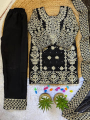 Girls Embroidered Kurta Pant Set with Dupatta | Festive Ethnic Wear