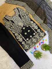 Girls Embroidered Kurta Pant Set with Dupatta | Festive Ethnic Wear