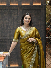 Women’s Green Silk Saree with Floral Embroidered Border