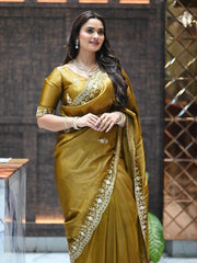 Women’s Green Silk Saree with Floral Embroidered Border