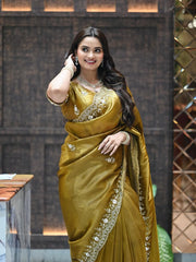 Women’s Green Silk Saree with Floral Embroidered Border