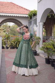 Women’s Bandhani Kutchi Patchwork Kurti with White Kora Cotton Lehenga Set
