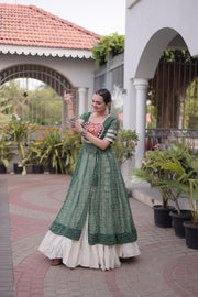 Women’s Bandhani Kutchi Patchwork Kurti with White Kora Cotton Lehenga Set