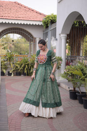 Women’s Bandhani Kutchi Patchwork Kurti with White Kora Cotton Lehenga Set