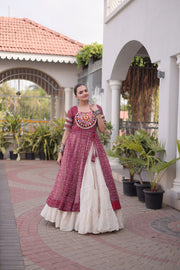 Women’s Bandhani Kutchi Patchwork Kurti with White Kora Cotton Lehenga Set