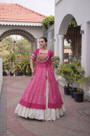 Women’s Bandhani Kutchi Patchwork Kurti with White Kora Cotton Lehenga Set