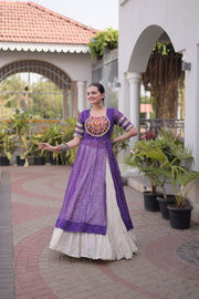 Women’s Bandhani Kutchi Patchwork Kurti with White Kora Cotton Lehenga Set