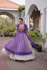 Women’s Bandhani Kutchi Patchwork Kurti with White Kora Cotton Lehenga Set