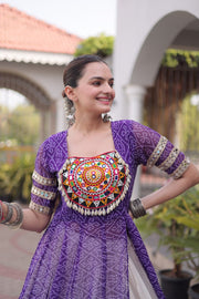 Women’s Bandhani Kutchi Patchwork Kurti with White Kora Cotton Lehenga Set