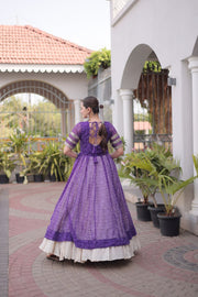 Women’s Bandhani Kutchi Patchwork Kurti with White Kora Cotton Lehenga Set