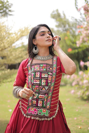 New Cotton Lehenga Choli Set with Kutchi Patchwork Blouse