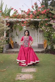 New Cotton Lehenga Choli Set with Kutchi Patchwork Blouse