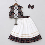 Girls Black and White Printed Lehenga Choli Set with Traditional Ethnic Design