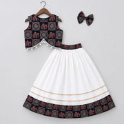 Girls Black and White Printed Lehenga Choli Set with Traditional Ethnic Design