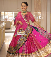 Women’s Pink Gujarati Navratri Lehenga Choli with Mirror Work