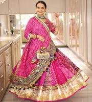 Women’s Pink Gujarati Navratri Lehenga Choli with Mirror Work