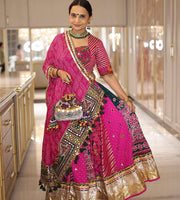 Women’s Pink Gujarati Navratri Lehenga Choli with Mirror Work