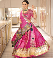 Women’s Pink Gujarati Navratri Lehenga Choli with Mirror Work