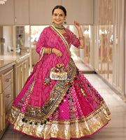 Women’s Pink Gujarati Navratri Lehenga Choli with Mirror Work
