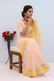 Women’s Peach Saree with Floral Embroidered Border