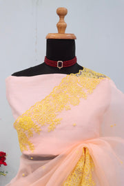 Women’s Peach Saree with Floral Embroidered Border