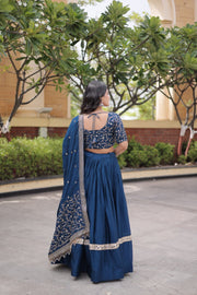 Women’s Glory Satin Lehenga with Zari Sequins Work and Dupatta